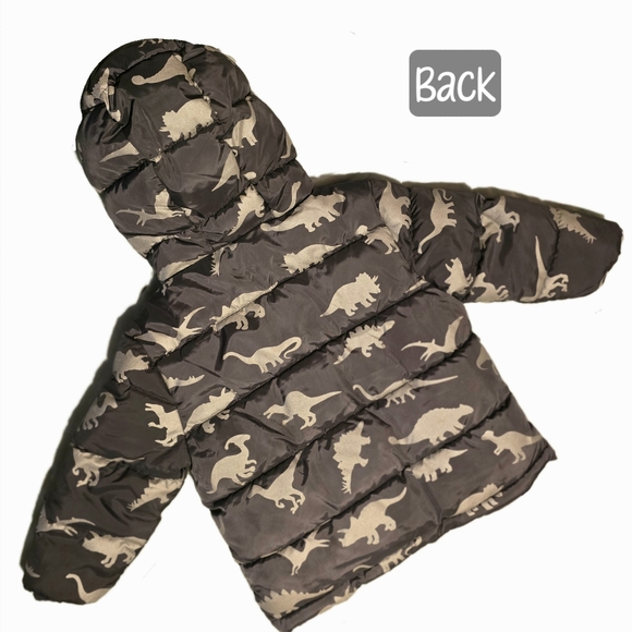 🔵 ☆ NWOT ☆ Wonder Nation Toddler Dino Print Bubble Jacket 2T Orange Grey - Picture 12 of 14
